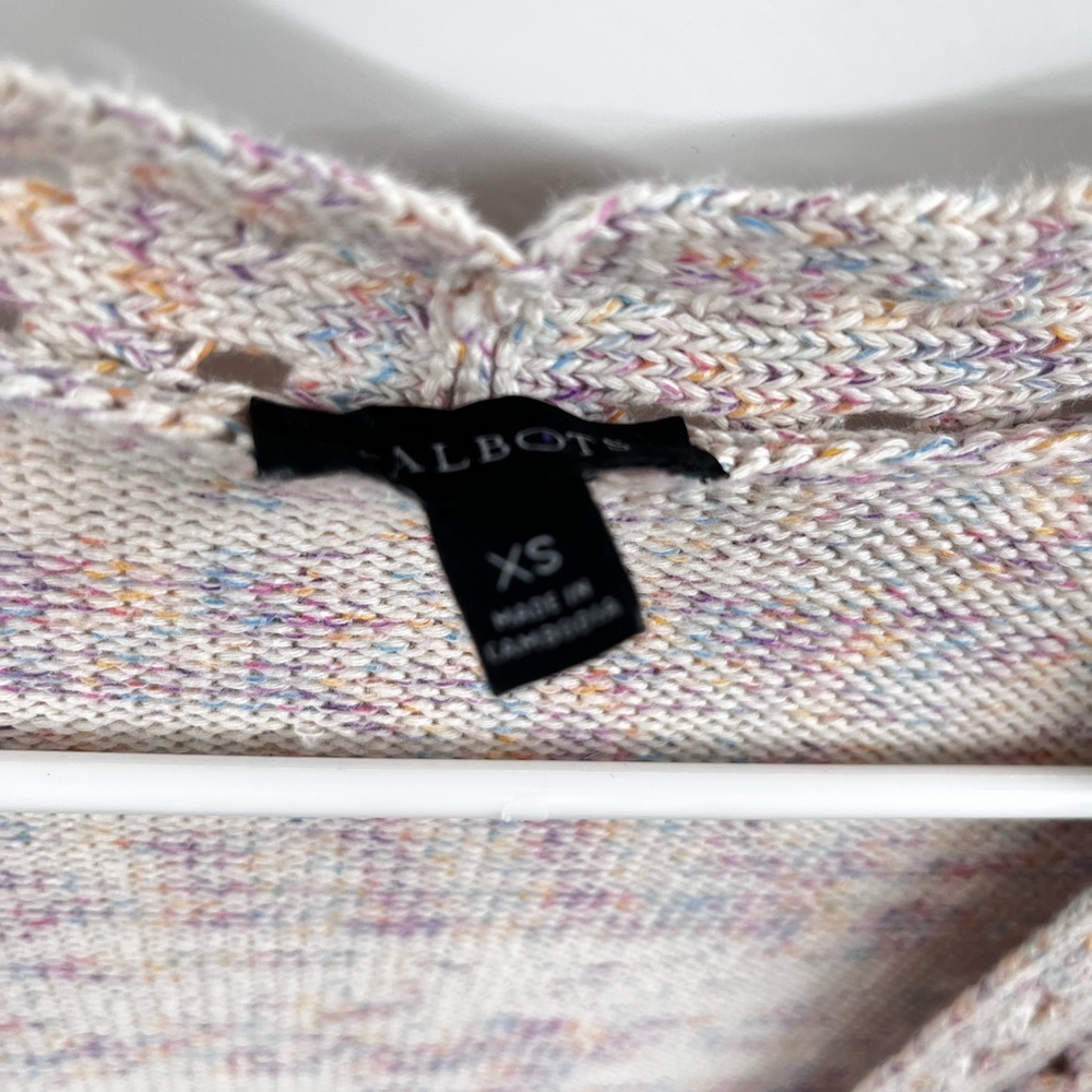 Talbots Cardigan Womens XS Light Heathered Pink Purple Open Front Knit Pocket - Picture 2 of 11